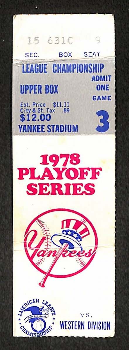 1978 ALCS Game 3 Royals vs Yankees Ticket Stub Jackson, Munson, Brett HR IXL47