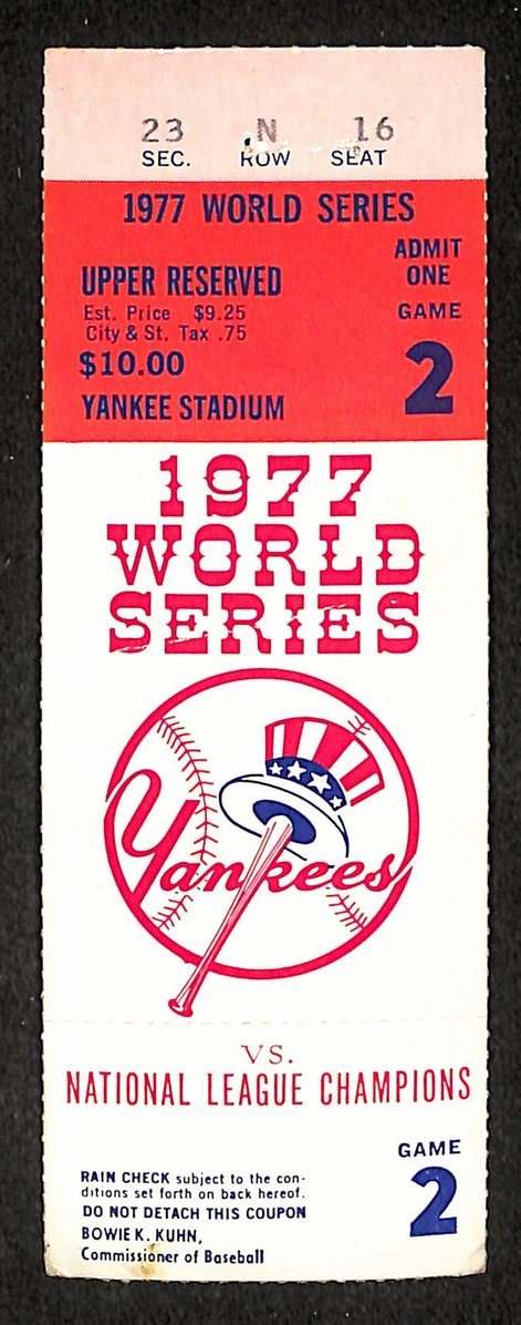 1977 World Series Game  Dodgers vs Yankees Ticket Stub Hooton CG, Cey HR IXL48
