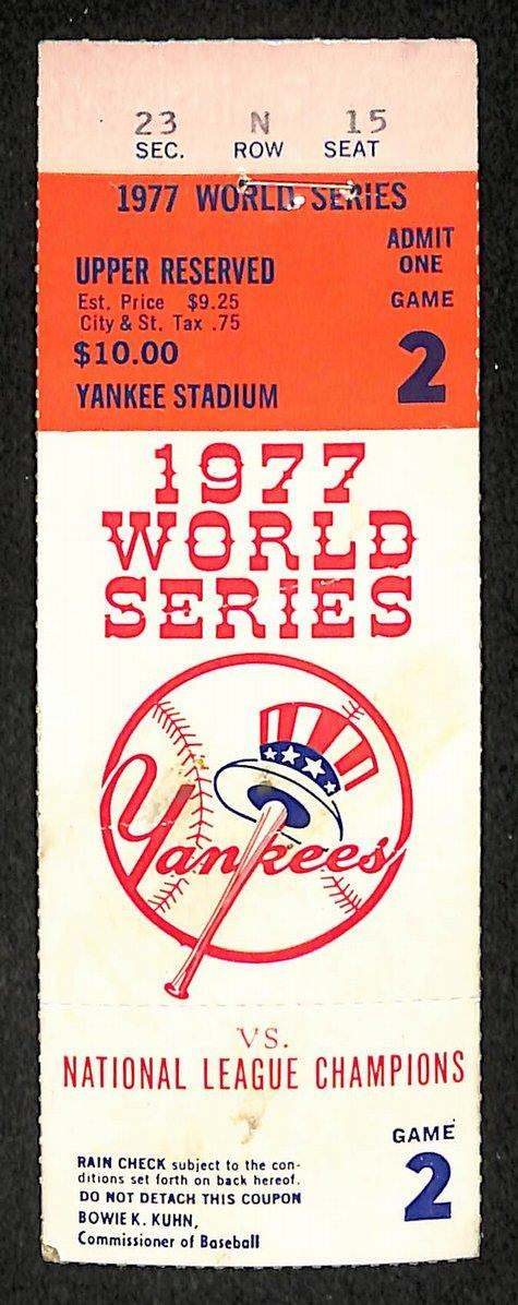 1977 World Series Game  Dodgers vs Yankees Ticket Stub Hooton CG, Cey HR IXL49