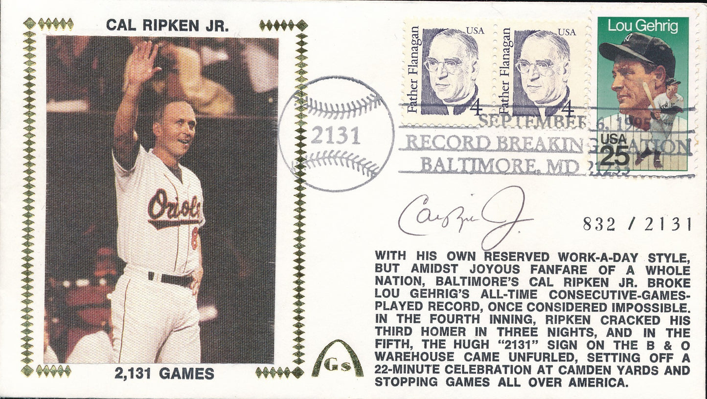 Cal Ripken Jr. HOF Signed/Auto 1995 FDC Envelope Orioles PSA/DNA 210358
