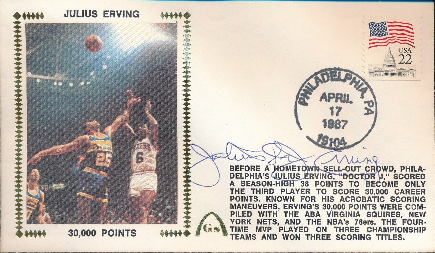 Julius Erving HOF Signed/Auto 1987 FDC Envelope 30,000 Points PSA/DNA 210359