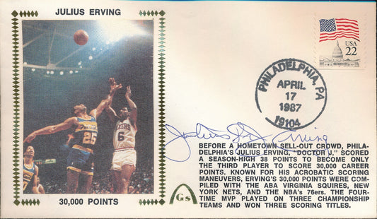 Julius Erving HOF Signed/Auto 1987 FDC Envelope 30,000 Points PSA/DNA 210359