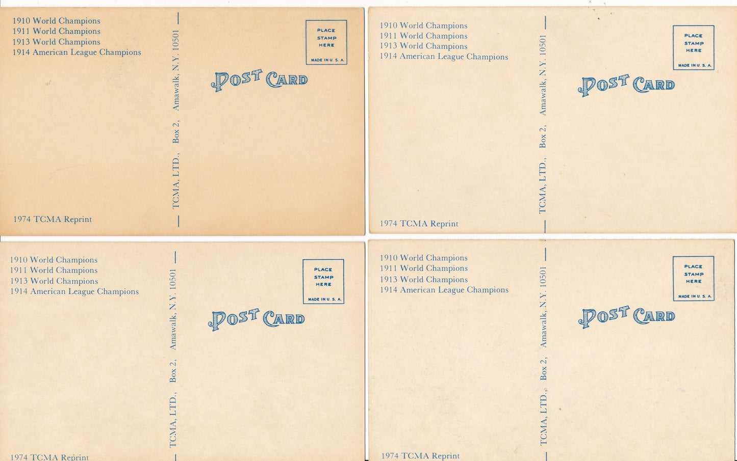 Lot of (10) 1974 Blue TCMA Reprint Postcards Philadelphia Athletics 210364
