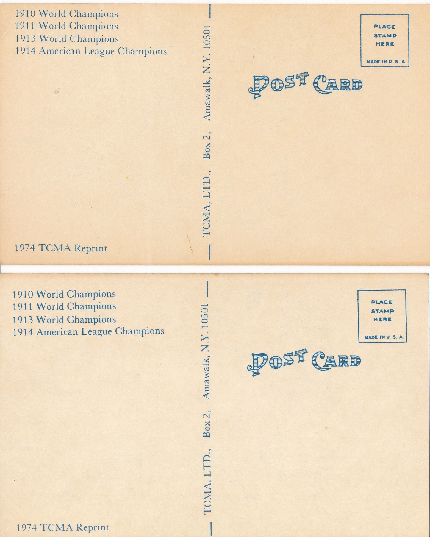 Lot of (10) 1974 Blue TCMA Reprint Postcards Philadelphia Athletics 210364