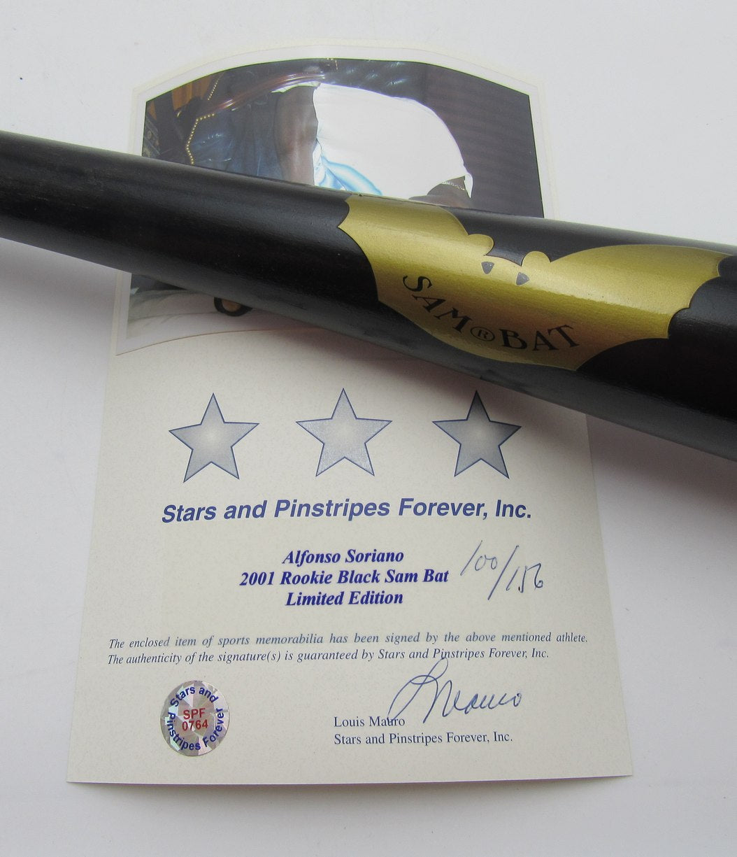 Alfonso Soriano NY Yankees Signed/Auto 2001 Rookie Year Game Model Sam Bat IXL52