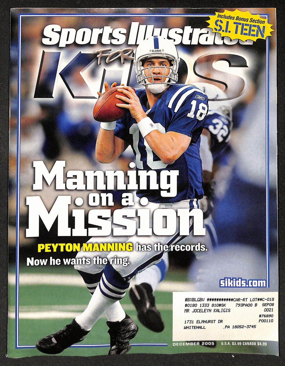 2005 Sports Illustrated for Kids Peyton Manning w/ Cards Crosby Stewart 211561
