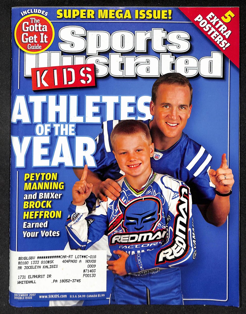 2007 Sports Illustrated for Kids Peyton Manning w/ Cards Bryant S White 211609
