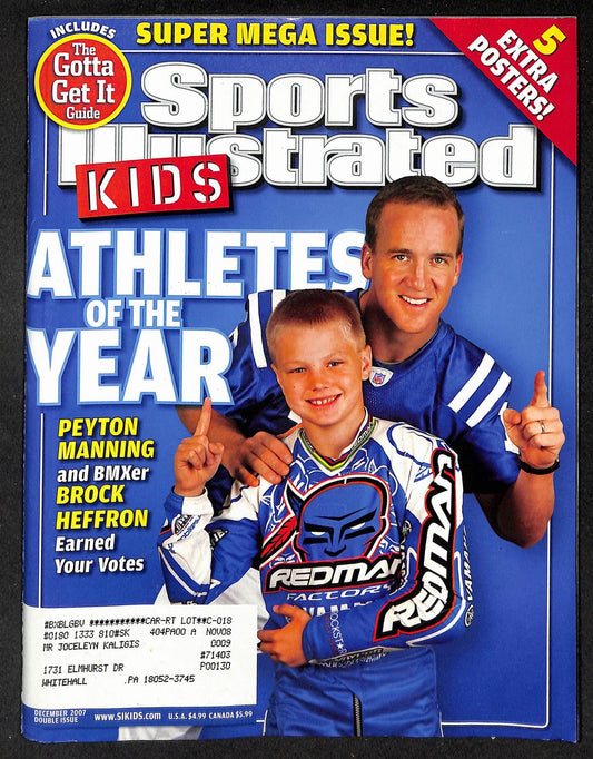 2007 Sports Illustrated for Kids Peyton Manning w/ Cards Bryant S White 211609