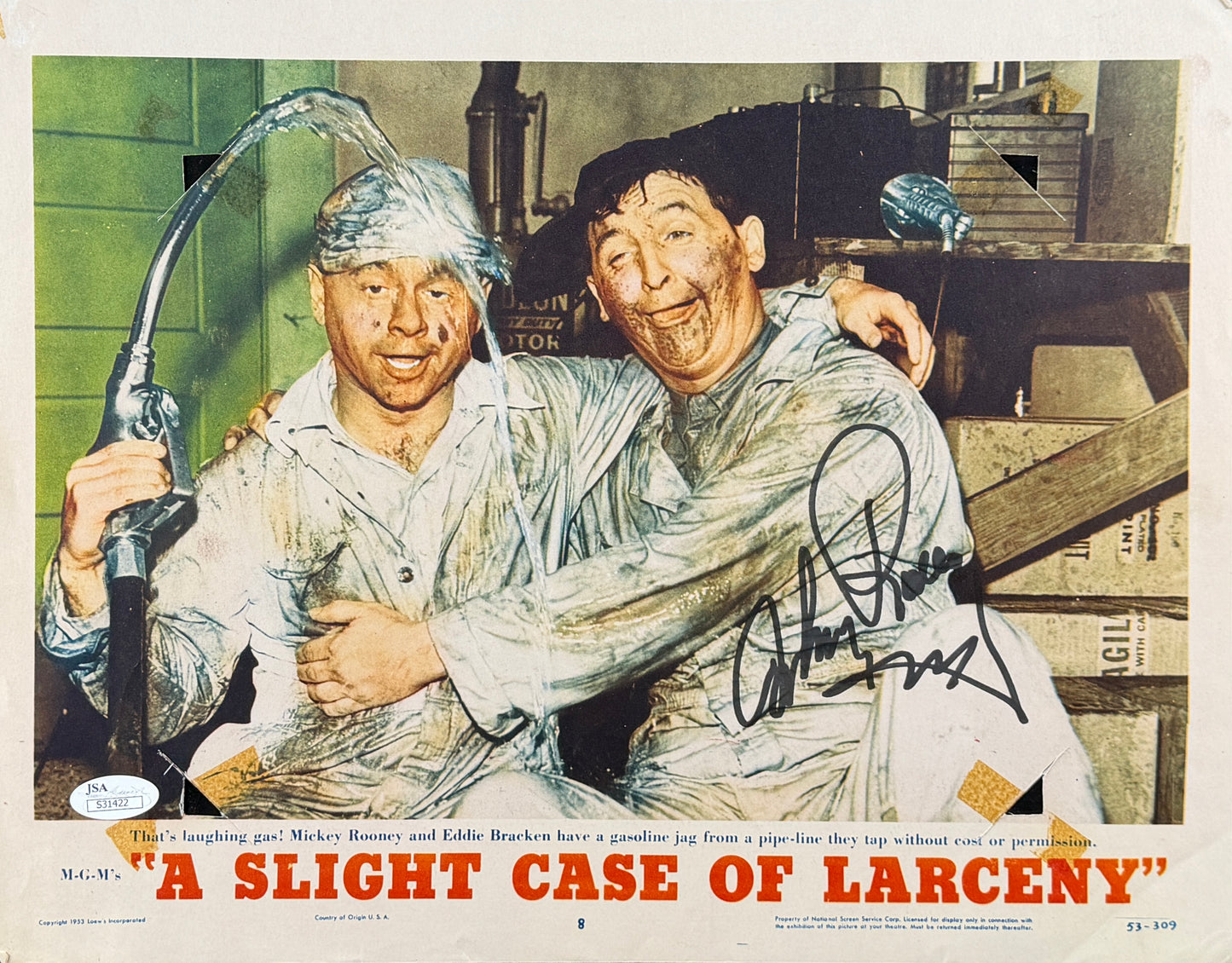 Mickey Rooney Signed/Auto 11x14 Lobby Card "A Slight Case of Larceny" JSA 211658