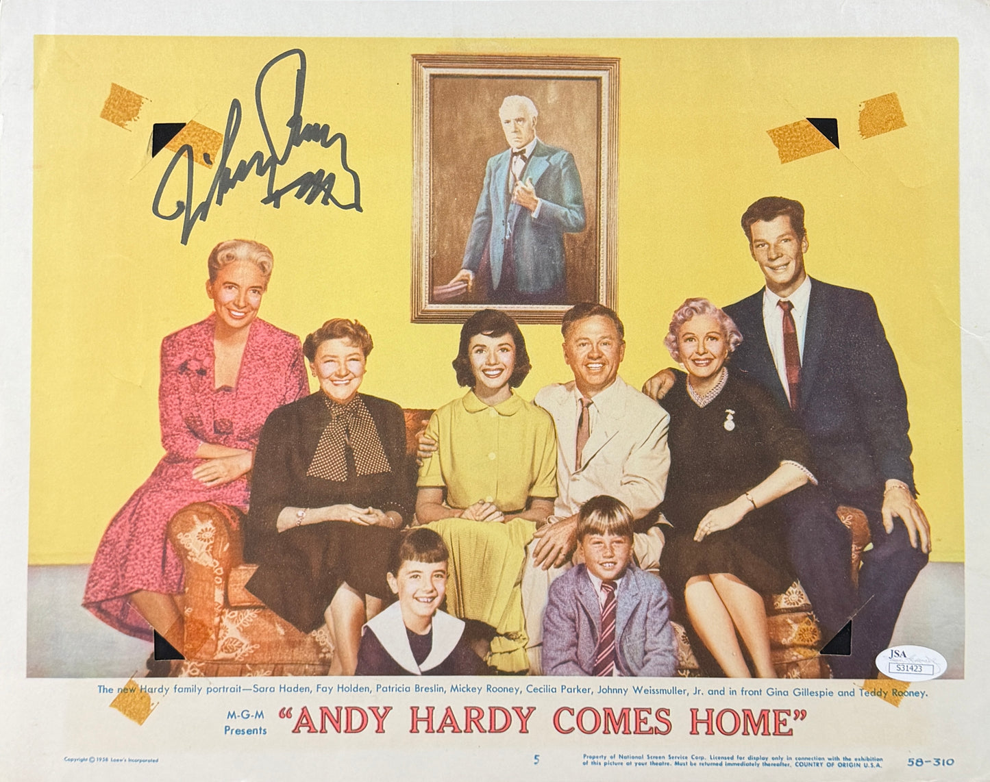 Mickey Rooney Signed/Auto 11x14 Lobby Card "Andy Hardy Comes Home" JSA 211659