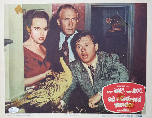 Mickey Rooney Signed/Auto 11x14 Lobby Card "He's a Cockeyed Wonder" JSA 211660