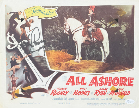 Mickey Rooney Signed/Auto 11x14 Lobby Card "All Ashore" JSA 211661