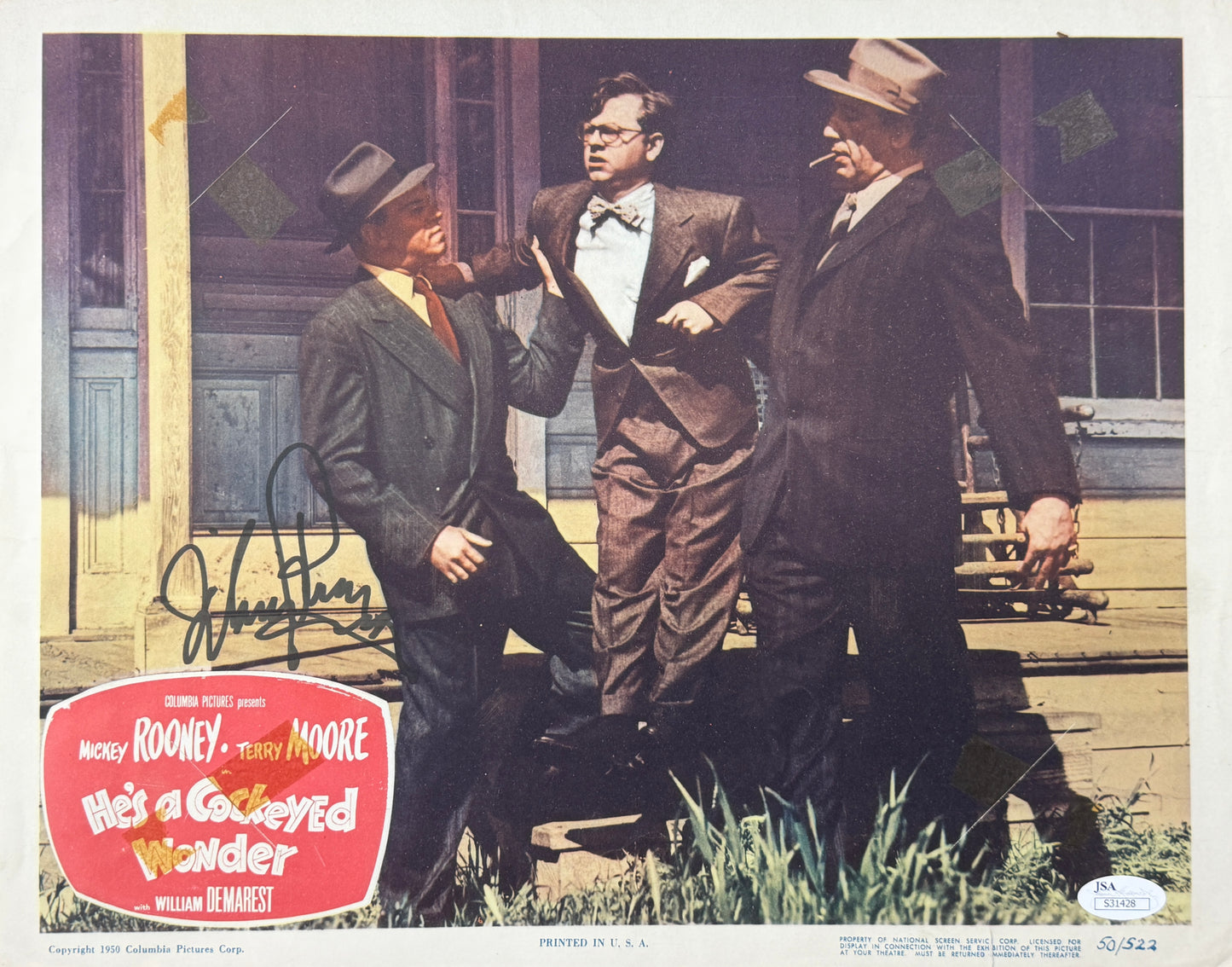 Mickey Rooney Signed/Auto 11x14 Lobby Card "He's a Cockeyed Wonder" JSA 211662