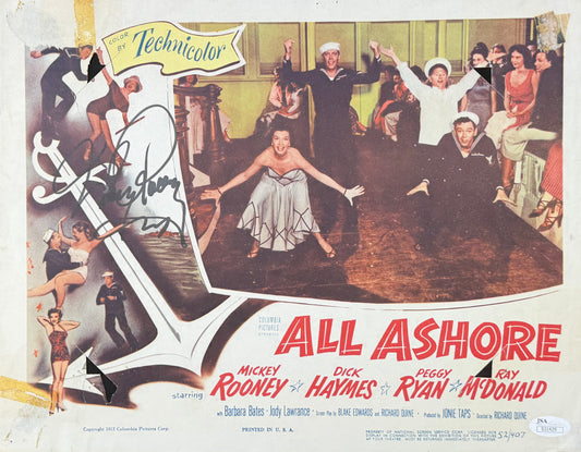 Mickey Rooney Signed/Auto 11x14 Lobby Card "All Ashore" JSA 211663