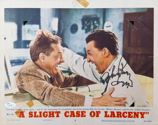 Mickey Rooney Signed/Auto 11x14 Lobby Card "A Slight Case of Larceny" JSA 211664