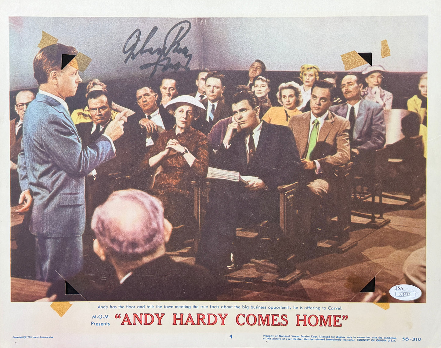 Mickey Rooney Signed/Auto 11x14 Lobby Card "Andy Hardy Comes Home" JSA 211665