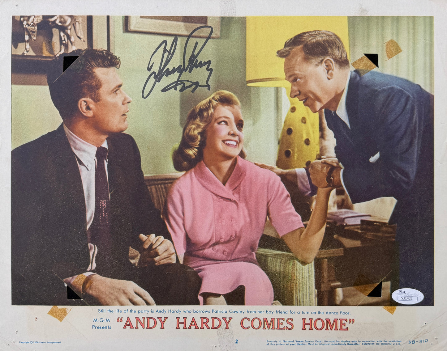 Mickey Rooney Signed/Auto 11x14 Lobby Card "Andy Hardy Comes Home" JSA 211666