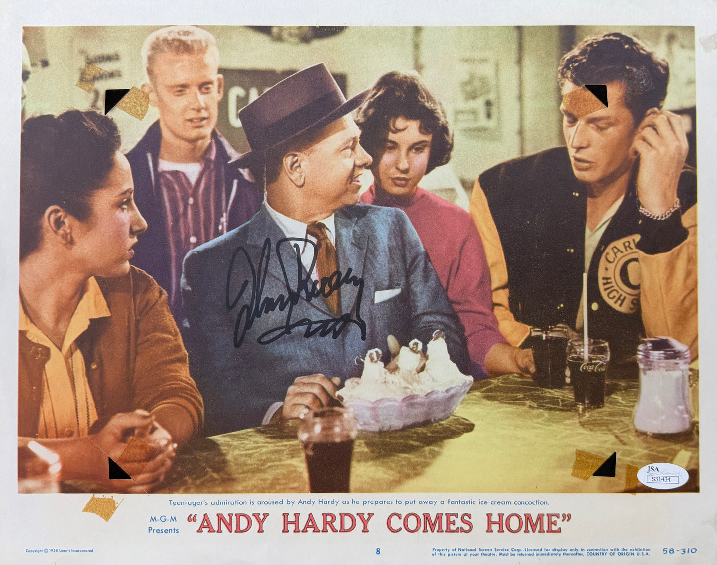 Mickey Rooney Signed/Auto 11x14 Lobby Card "Andy Hardy Comes Home" JSA 211667