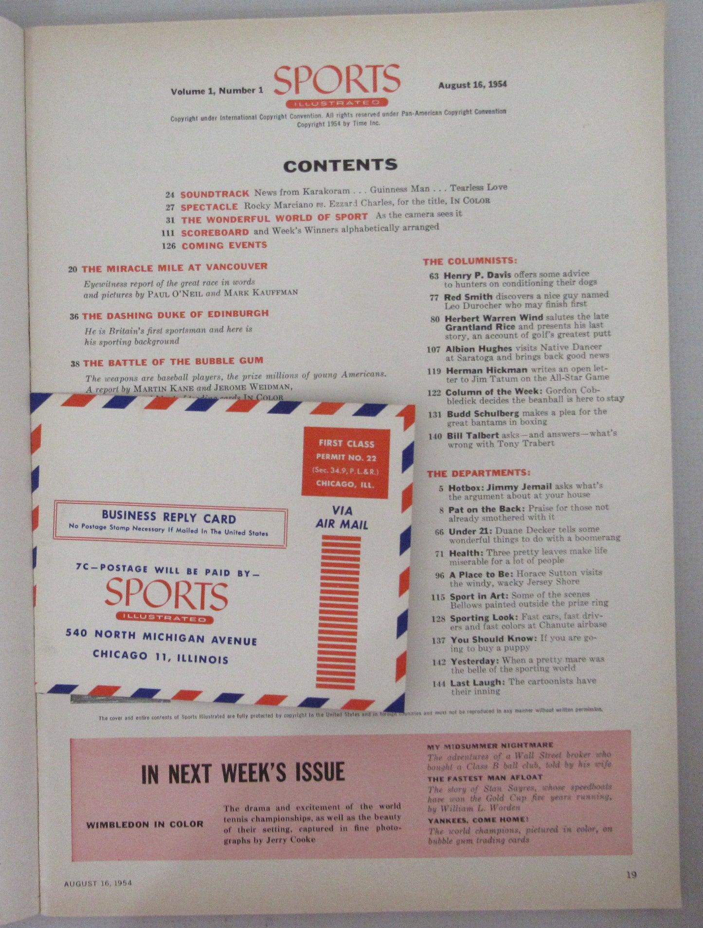 8/16/1954 Sports Illustrated Magazine First Issue with Trading Cards 210379