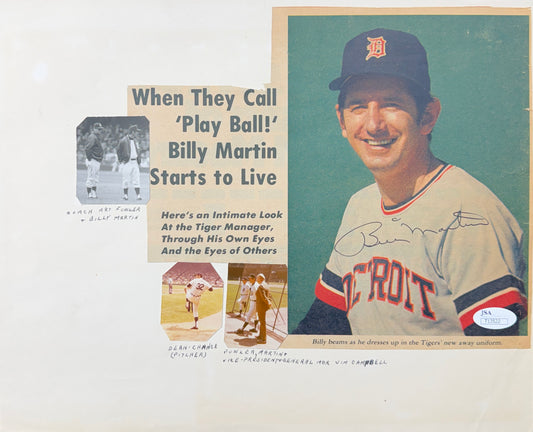 Billy Martin HOF Autographed/Signed Newspaper Clipping on 10x12 Sheet JSA BA211675
