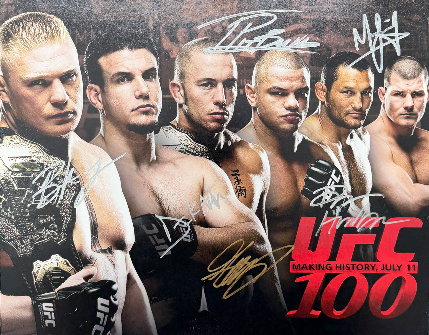 UFC 100 Brock Lesnar Mir Henderson + Autographed/Signed 11 x 14 Photo BA211683
