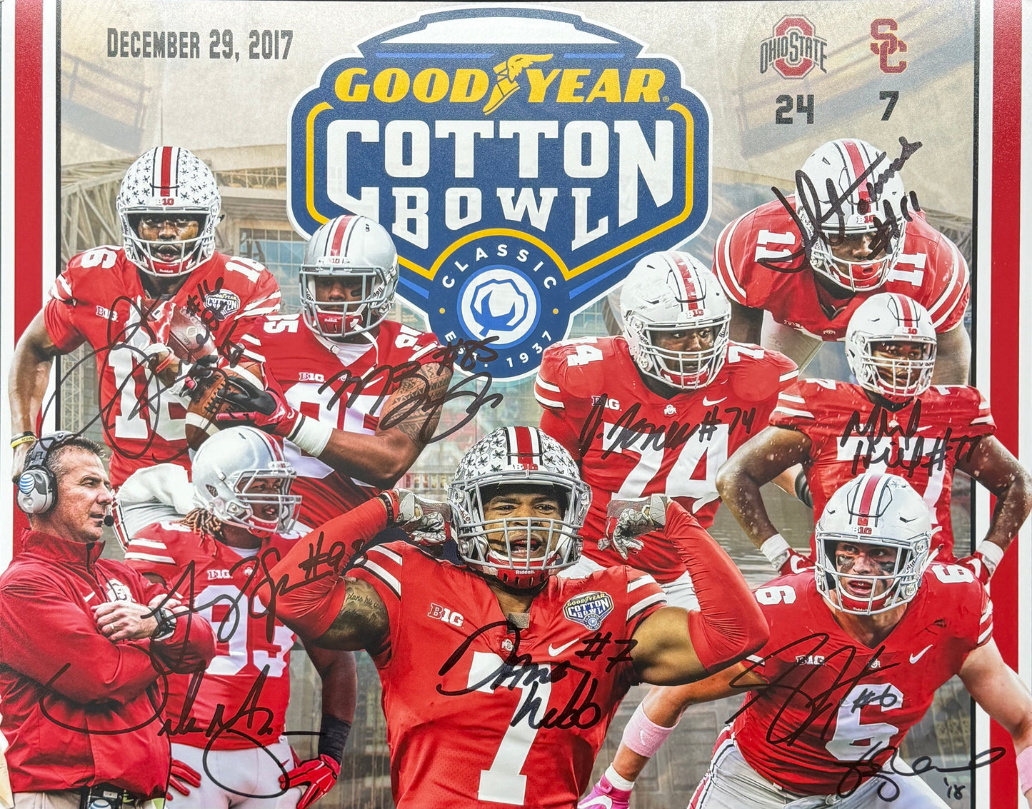Ohio State 2017 Cotton Bowl Team Autographed/Signed by (10) 11 x 14 Photo BA211686