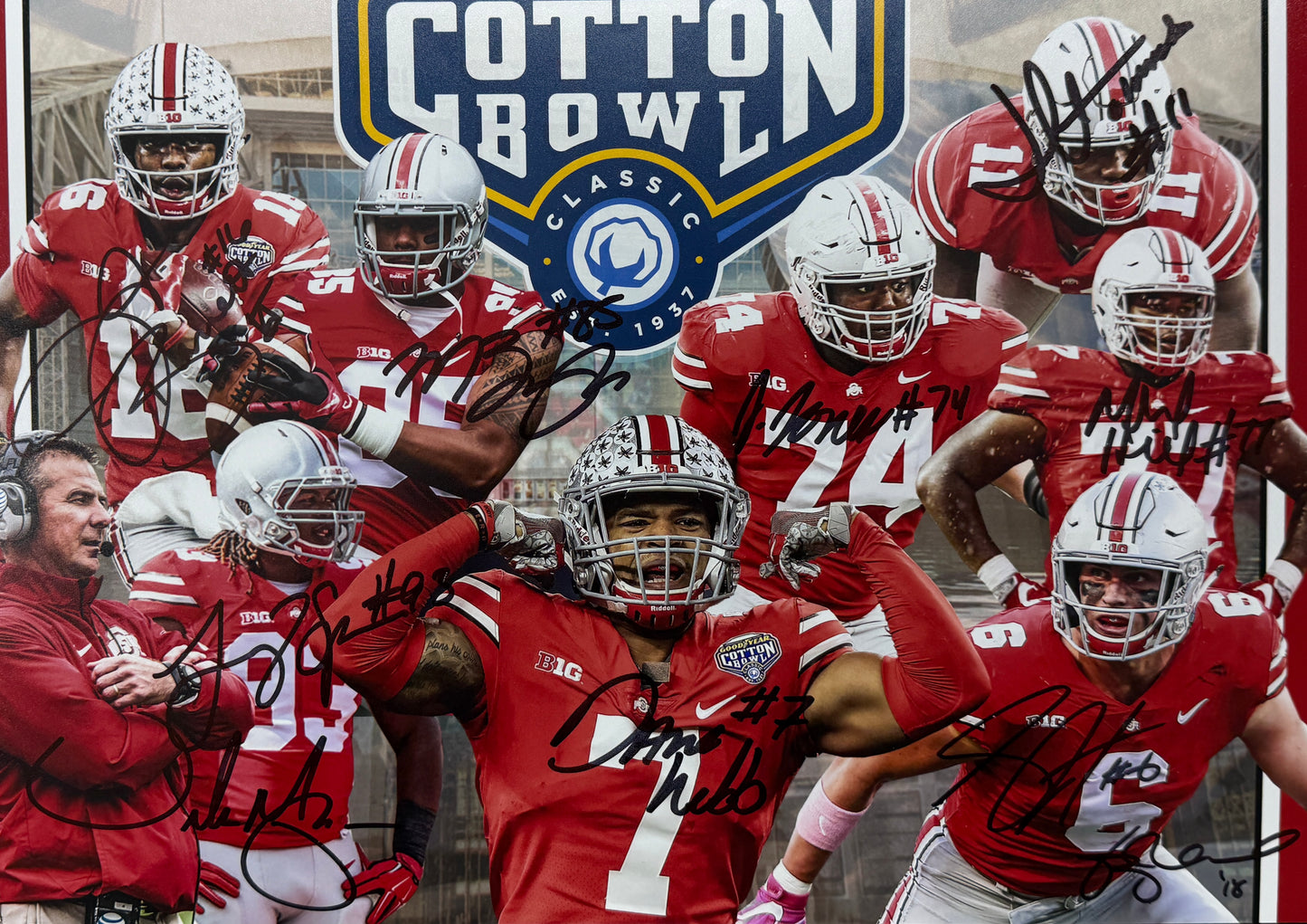 Ohio State 2017 Cotton Bowl Team Autographed/Signed by (10) 11 x 14 Photo BA211686