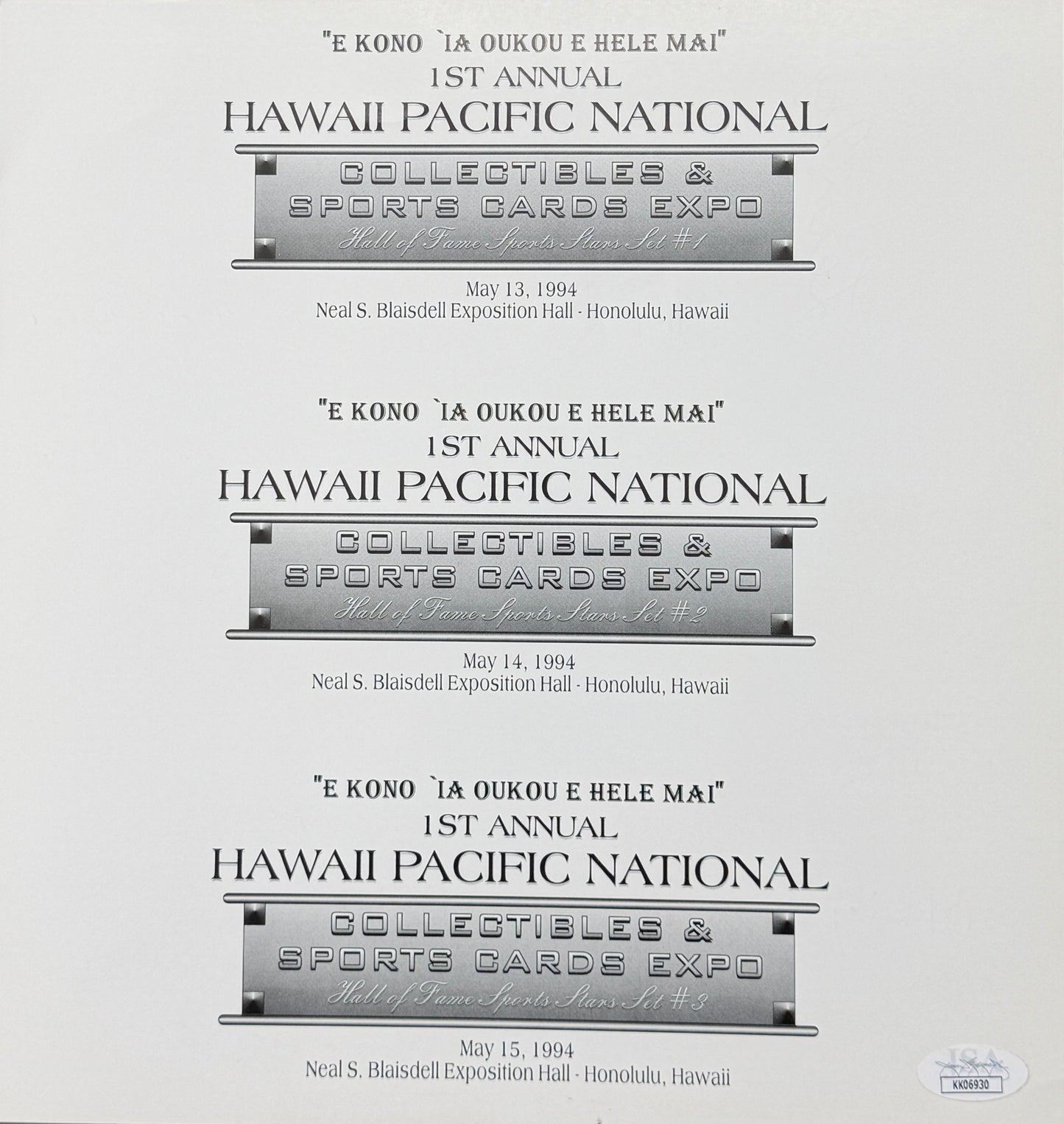 1994 Hawaii Pacific National Autographed/Signed by (10) 10 x 10.5 Photo JSA BA211688