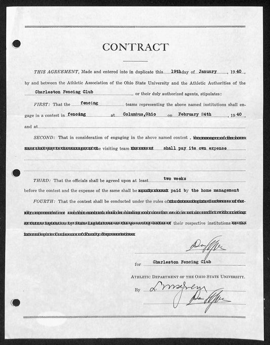Lynn St. John HOF Signed 1940 Contract Ohio State & Charleston  JSA 198957
