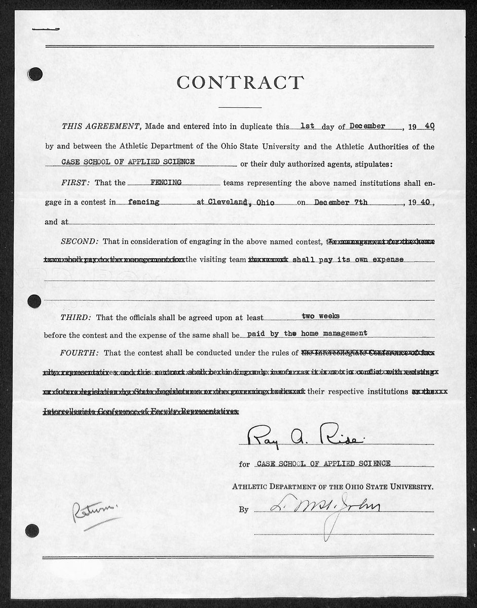 Lynn St. John HOF Signed 1940 Contract Ohio State & Case Western  JSA 198958