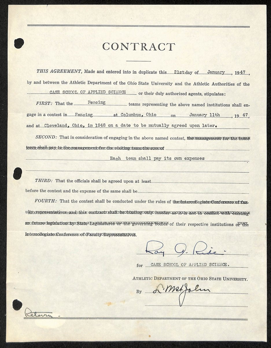 Lynn St. John HOF Signed 1947 Contract Ohio State & Case Western  JSA 198959