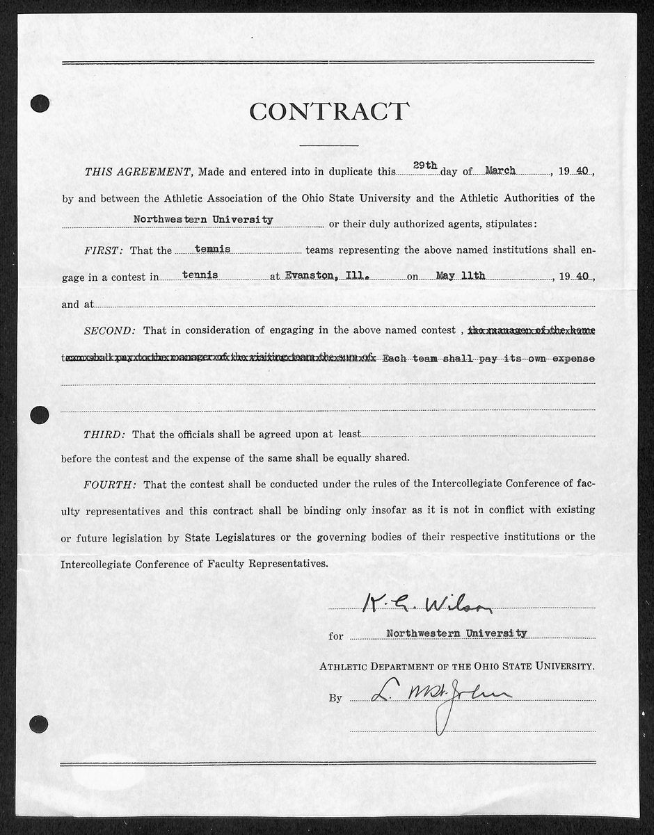 Lynn St. John HOF Signed 1940 Contract Ohio State & Northwestern  JSA 198960