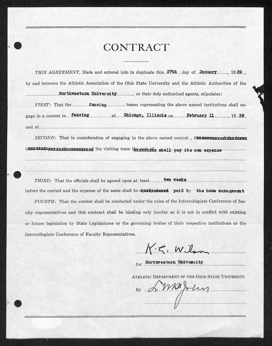 Lynn St. John HOF Signed 1939 Contract Ohio State & Northwestern  JSA 198961