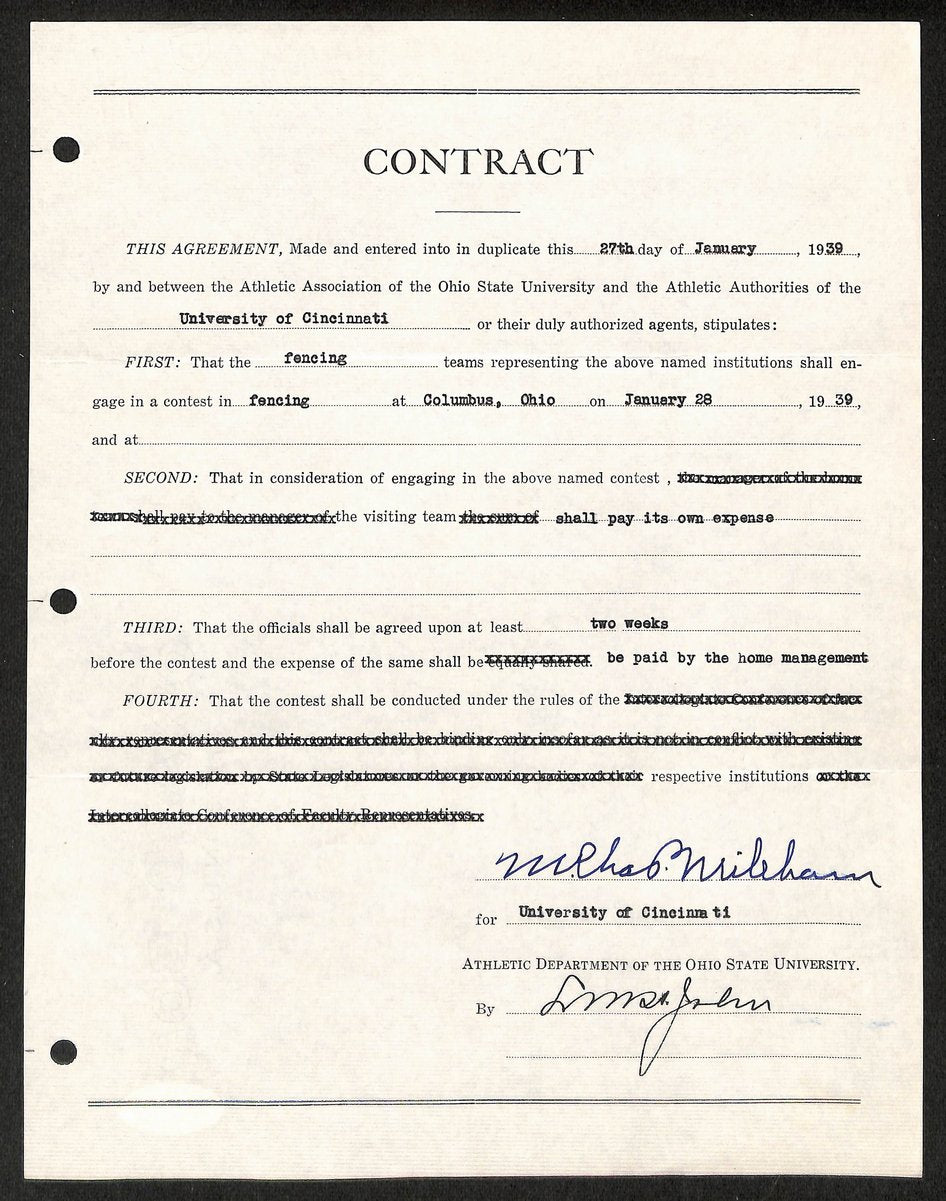 Lynn St. John HOF Signed 1939 Contract Ohio State & Cincinnati  JSA 198962
