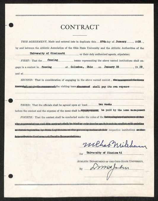 Lynn St. John HOF Signed 1939 Contract Ohio State & Cincinnati  JSA 198962
