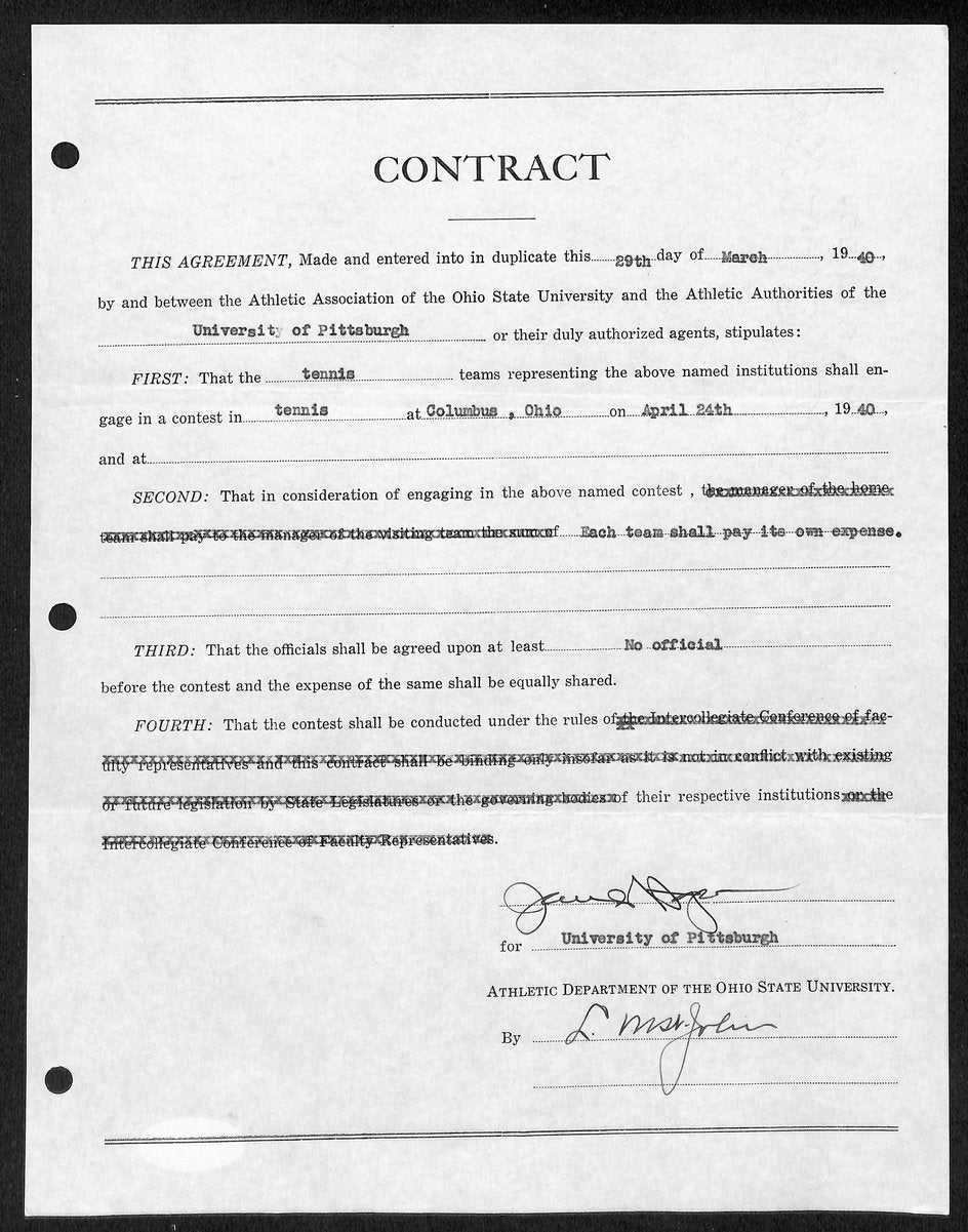 Lynn St. John HOF Signed 1940 Contract Ohio State & Pitt  JSA 198963