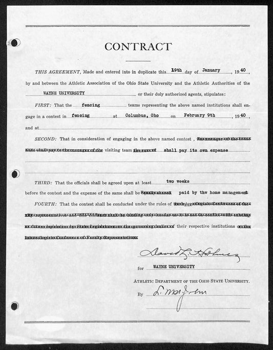 Lynn St. John HOF Signed 1940 Contract Ohio State & Wayne U  JSA 198964