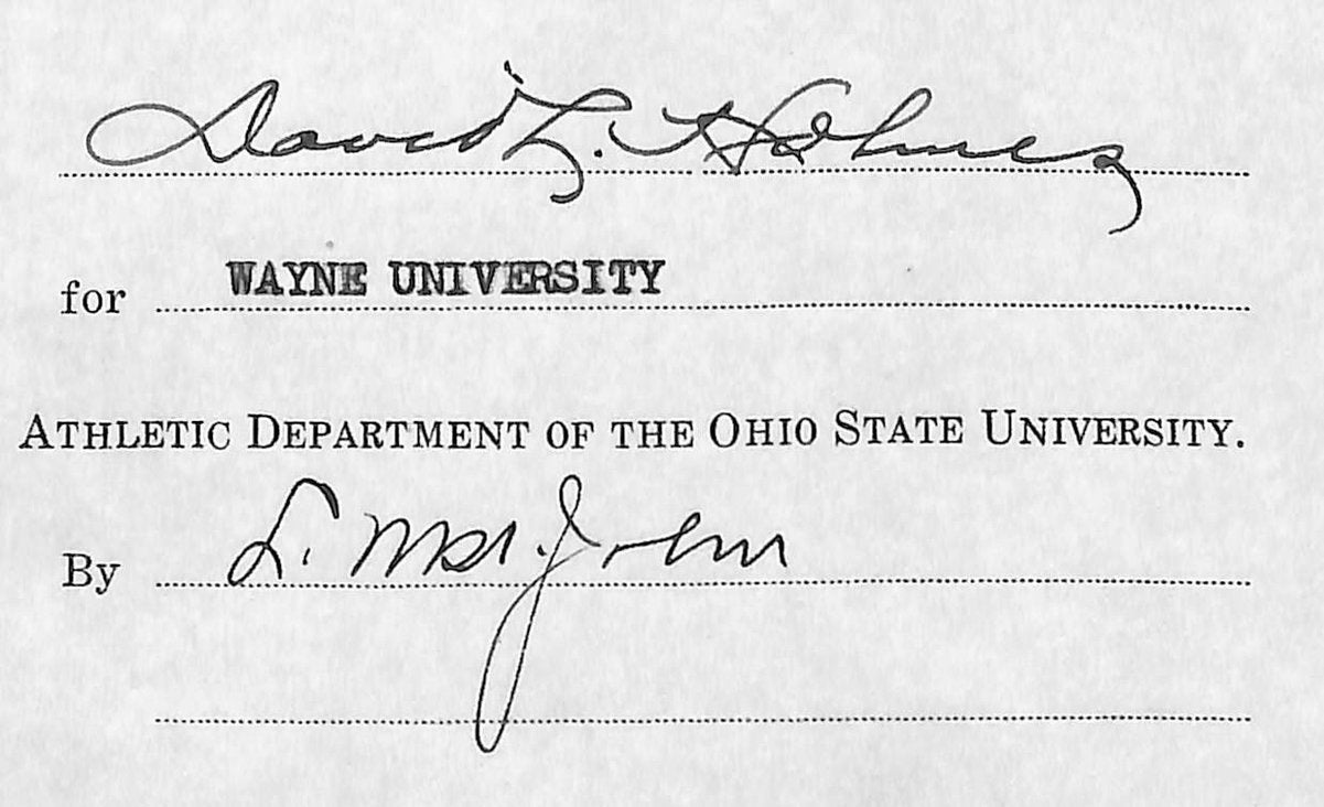 Lynn St. John HOF Signed 1940 Contract Ohio State & Wayne U  JSA 198964
