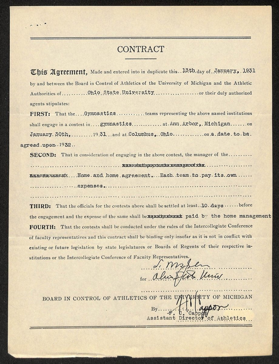 Lynn St. John HOF Signed 1931 Contract Ohio State & Michigan  JSA 198965