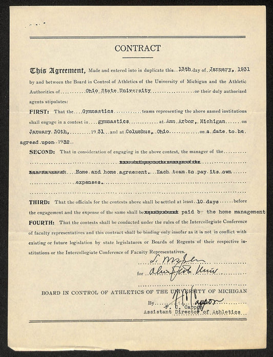 Lynn St. John HOF Signed 1931 Contract Ohio State & Michigan  JSA 198965
