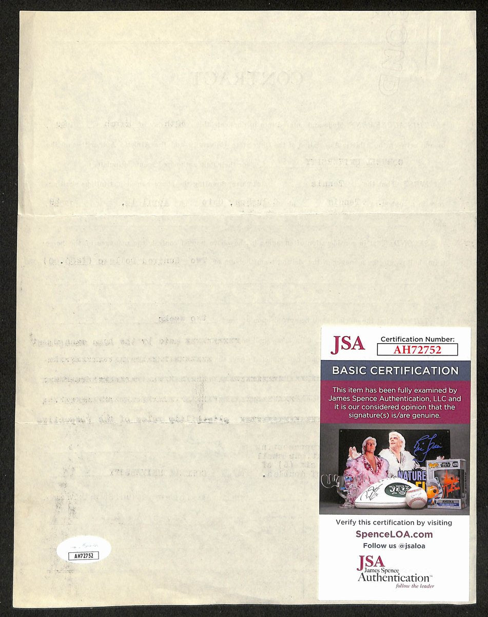 Lynn St. John HOF Signed 1929 Contract Ohio State & Cornell  JSA 198966