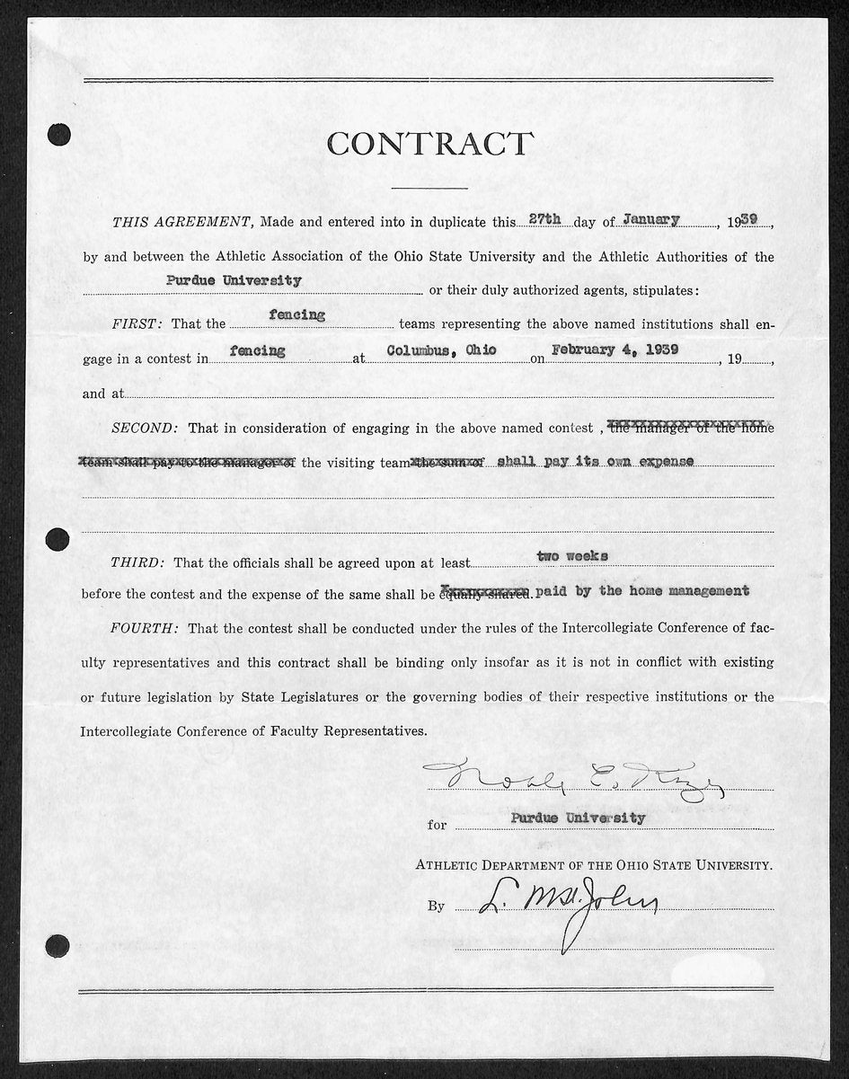 Lynn St. John HOF Signed 1939 Contract Ohio State & Purdue  JSA 198967