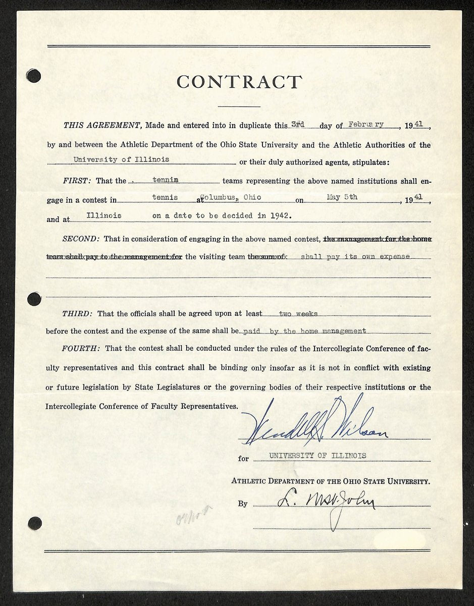 Lynn St. John HOF Signed 1941 Contract Ohio State & Illinois  JSA 198969