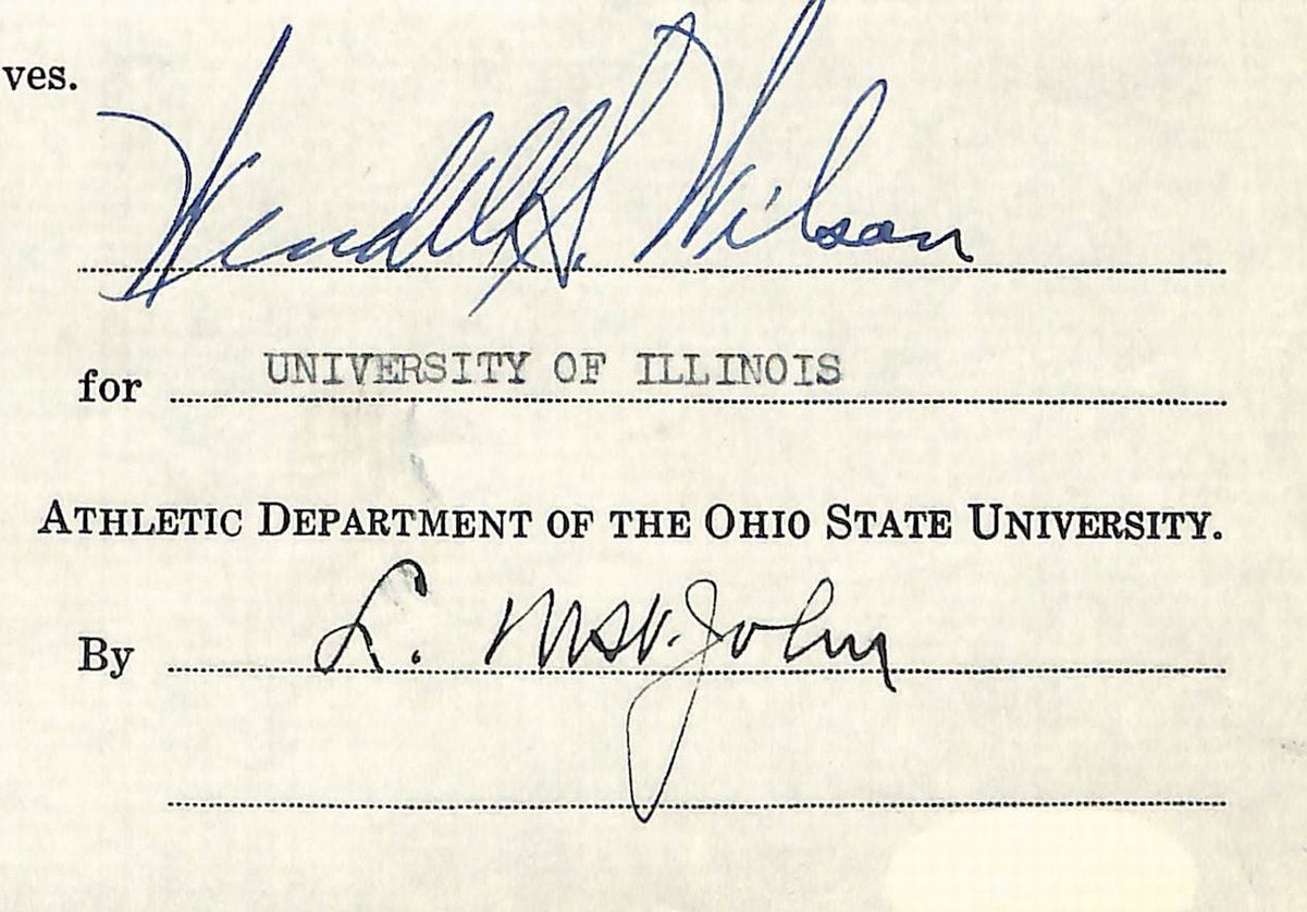 Lynn St. John HOF Signed 1941 Contract Ohio State & Illinois  JSA 198969