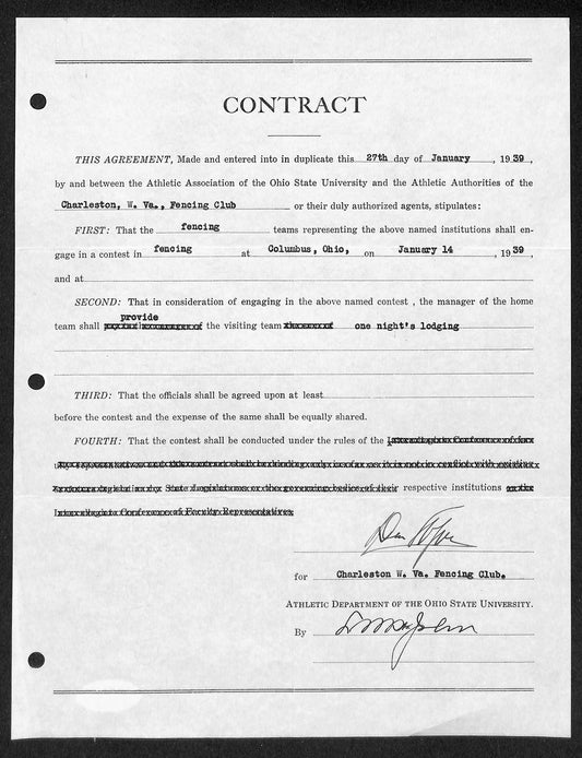 Lynn St. John HOF Signed 1939 Contract Ohio State & Charleston W  JSA 198971