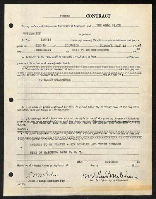 Lynn St. John HOF Signed 1941 Contract Ohio State & Cincinnati  JSA 198972
