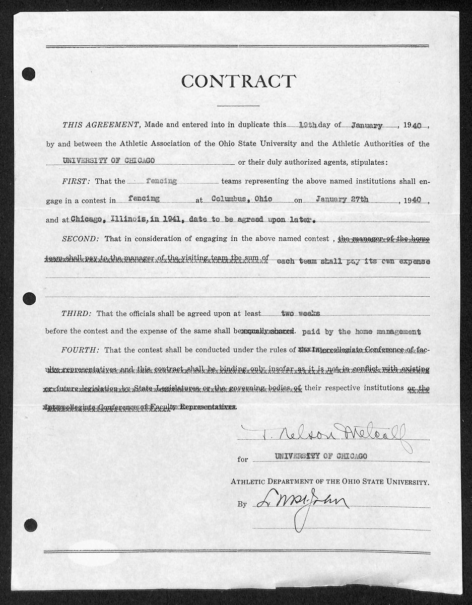Lynn St. John HOF Signed 1940 Contract Ohio State & Chicago  JSA 198973