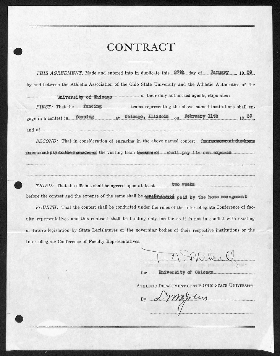 Lynn St. John HOF Signed 1939 Contract Ohio State & Chicago  JSA 198975