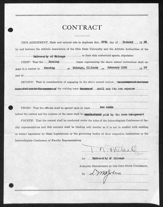 Lynn St. John HOF Signed 1939 Contract Ohio State & Chicago  JSA 198975
