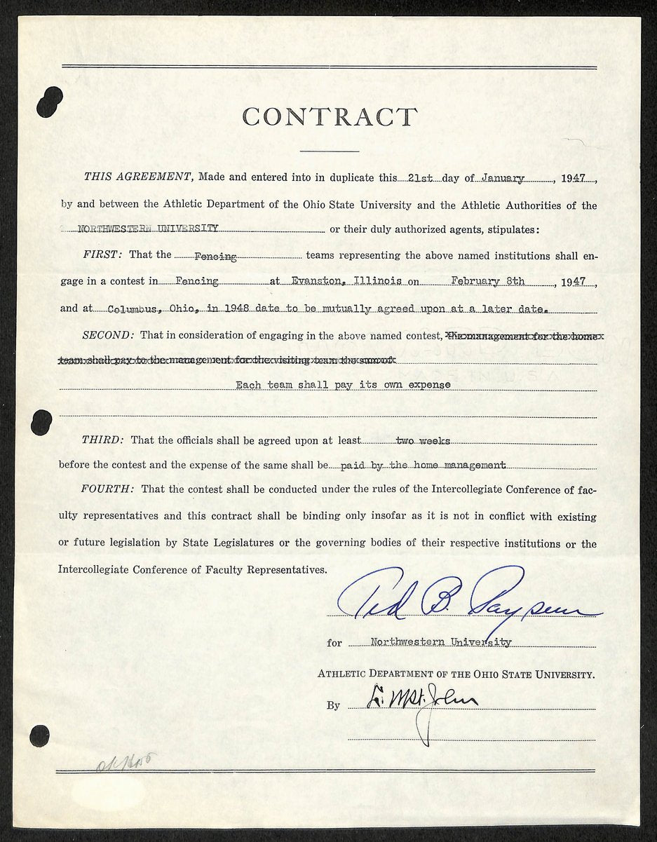 Lynn St. John HOF Signed 1947 Contract Ohio State & Northwestern  JSA 198956